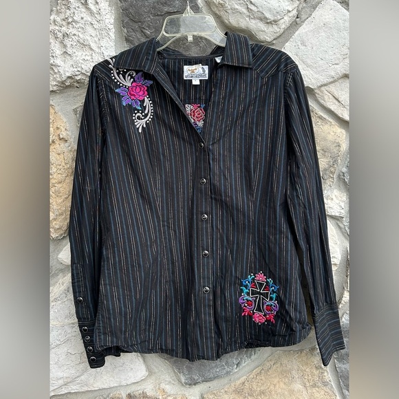 Panhandle Slim Womens Pearl Snap Western Shirt Sz L Embroidered Musician Rodeo - Picture 3 of 5